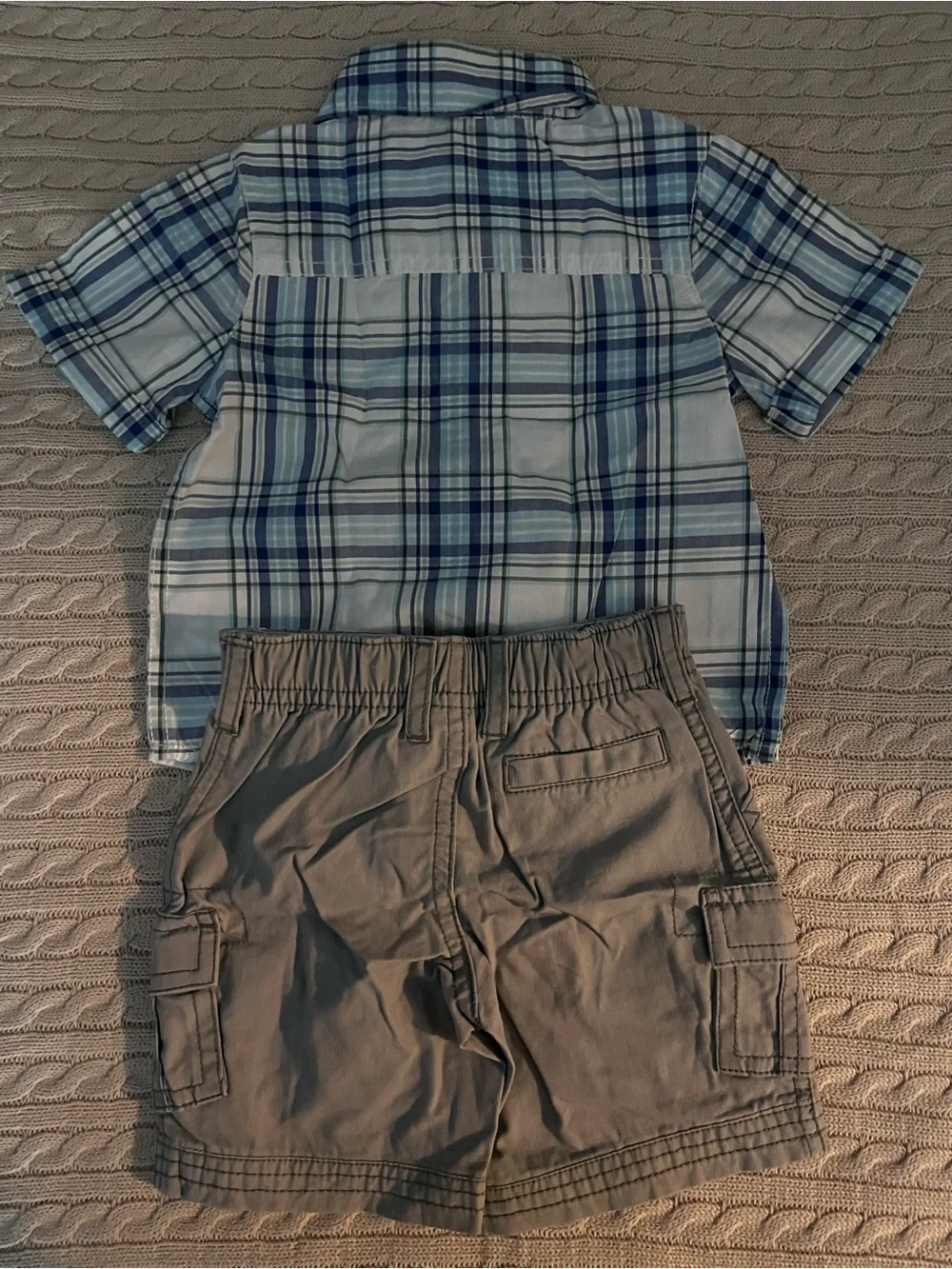 Carter's Blue & White Plaid Button-Up Shirt with Tan Cargo Shorts
